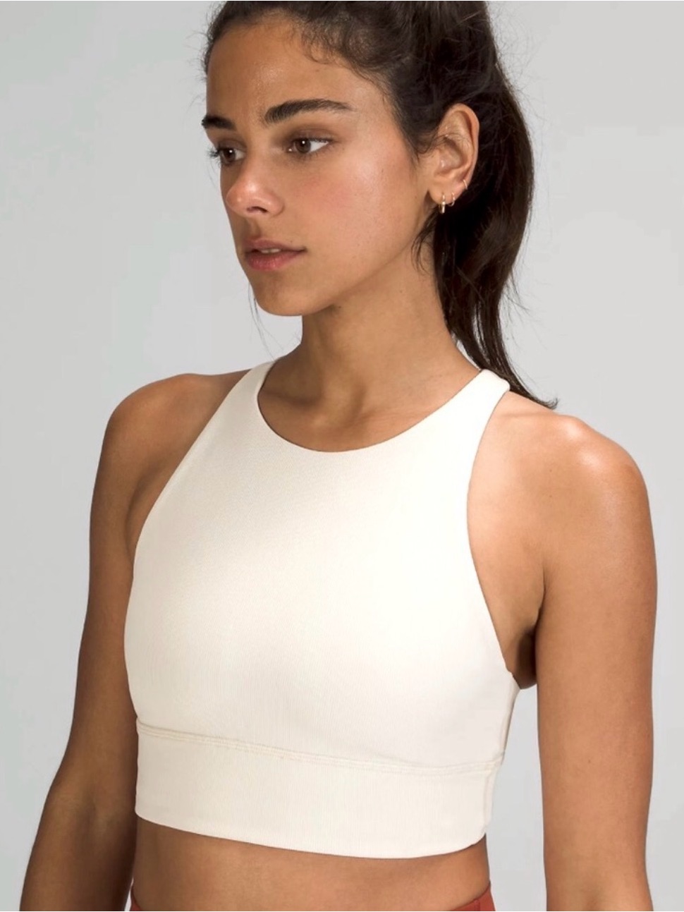 Lululemon White Ribbed High Neck Long Line Energy Bra 10